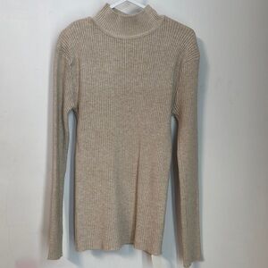 Tan Long Sleeve Fitted Ribbed Tee